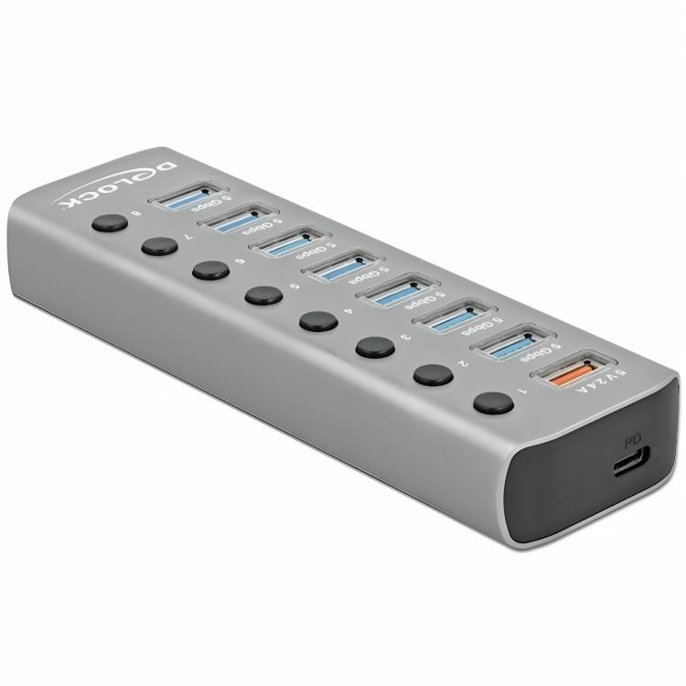Hub USB avec 8× ports USB A, Power Delivery et alimentation externe