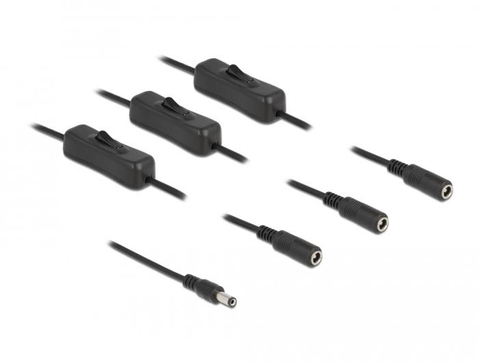 Delock Kabel DC 5,5 x 2,1 mm Stekker op 3 x DC Aansluiting met schakelaar - Delock