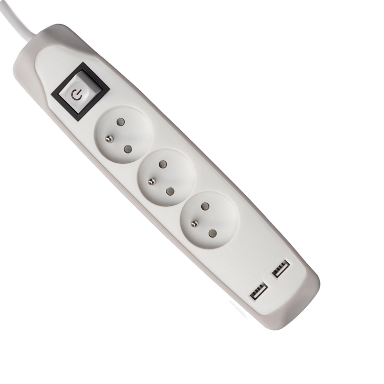 Stekkerdoos penaarde met 3 stopcontacten, 2× USB A en schakelaar