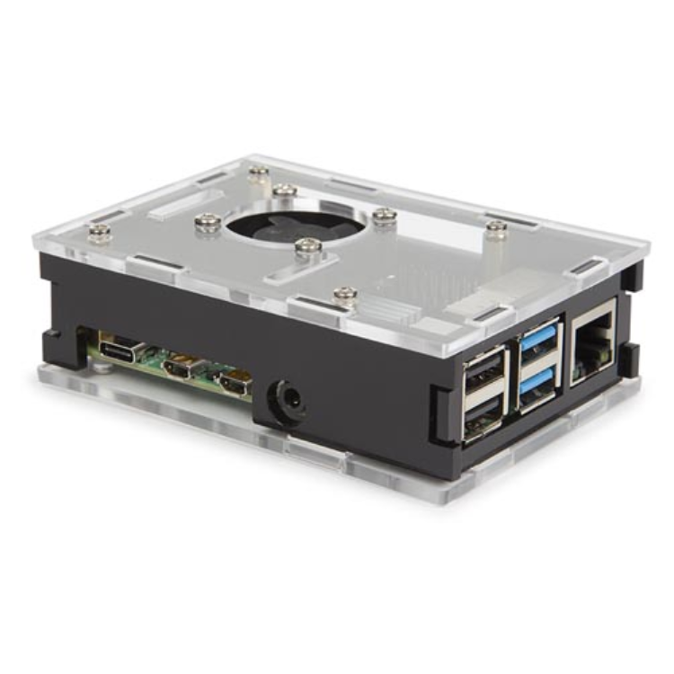 TRANSPARANTE BEHUIZING MET KOELELEMENTEN EN VENTILATOR VOOR RASPBERRY PI 4®. - Whadda