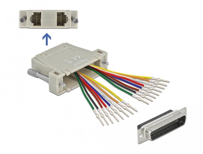 Delock D-Sub HD 44-polige krimpstekker naar 2 x RJ45-aansluiting met behuizing - Delock