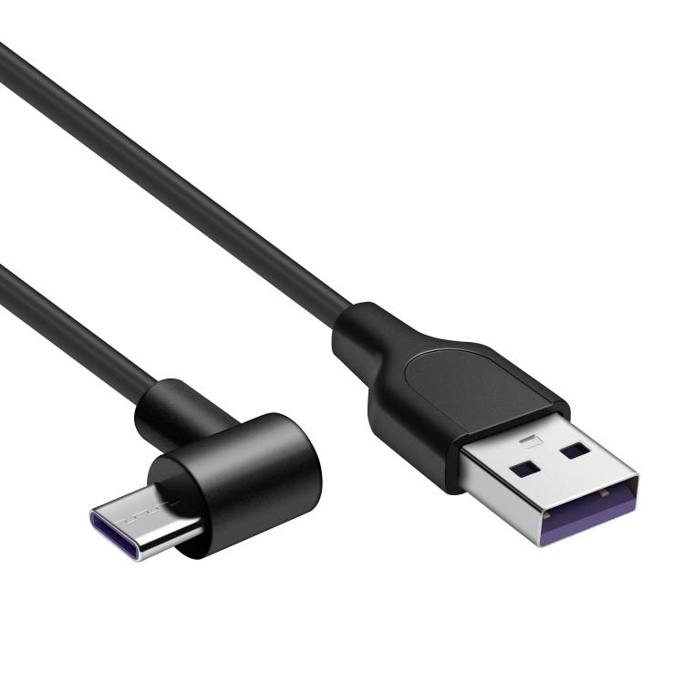 Haakse USB C naar USB A kabel - 1.5 meter - Zwart - Allteq