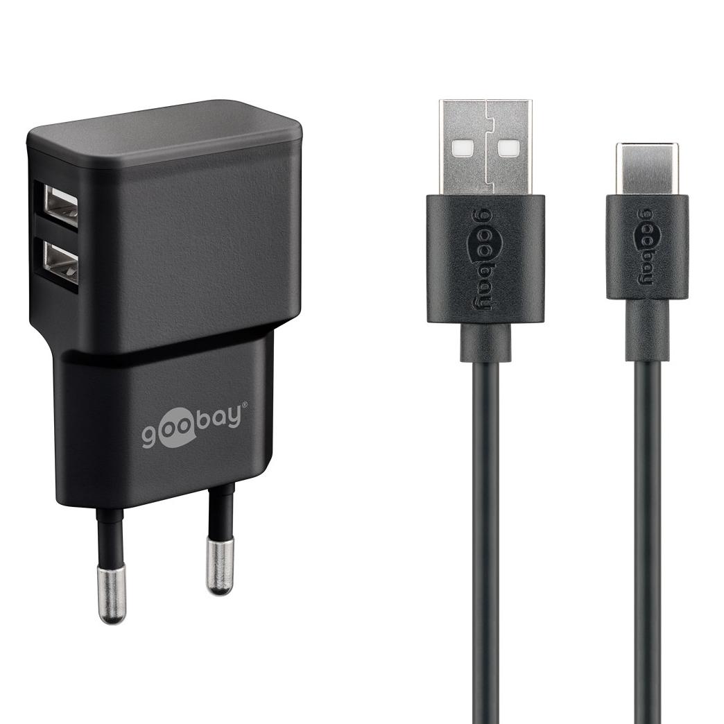 USB A oplader + USB A naar C kabel - Goobay