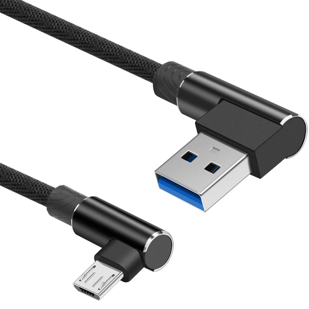 Micro USB kabel - Haaks - Gevlochten mantel
