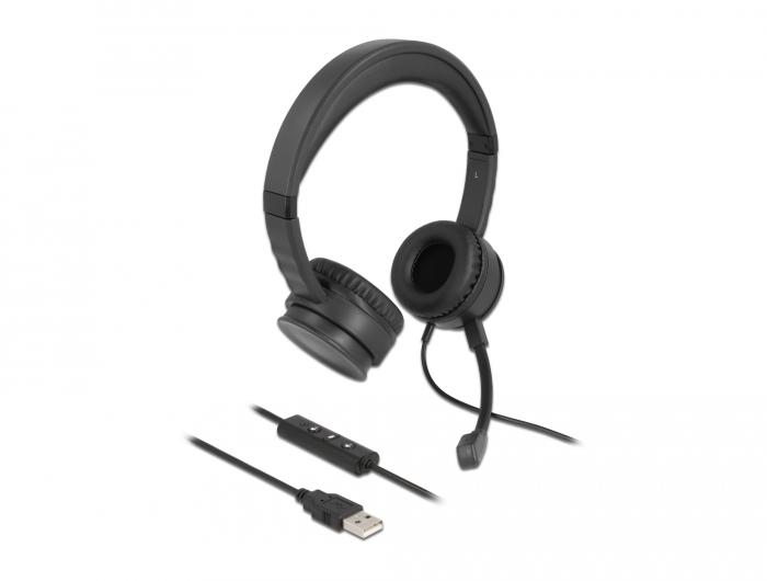 Casque stéréo USB Delock avec télécommande filaire et bouton de sourdine rapide pour - Delock