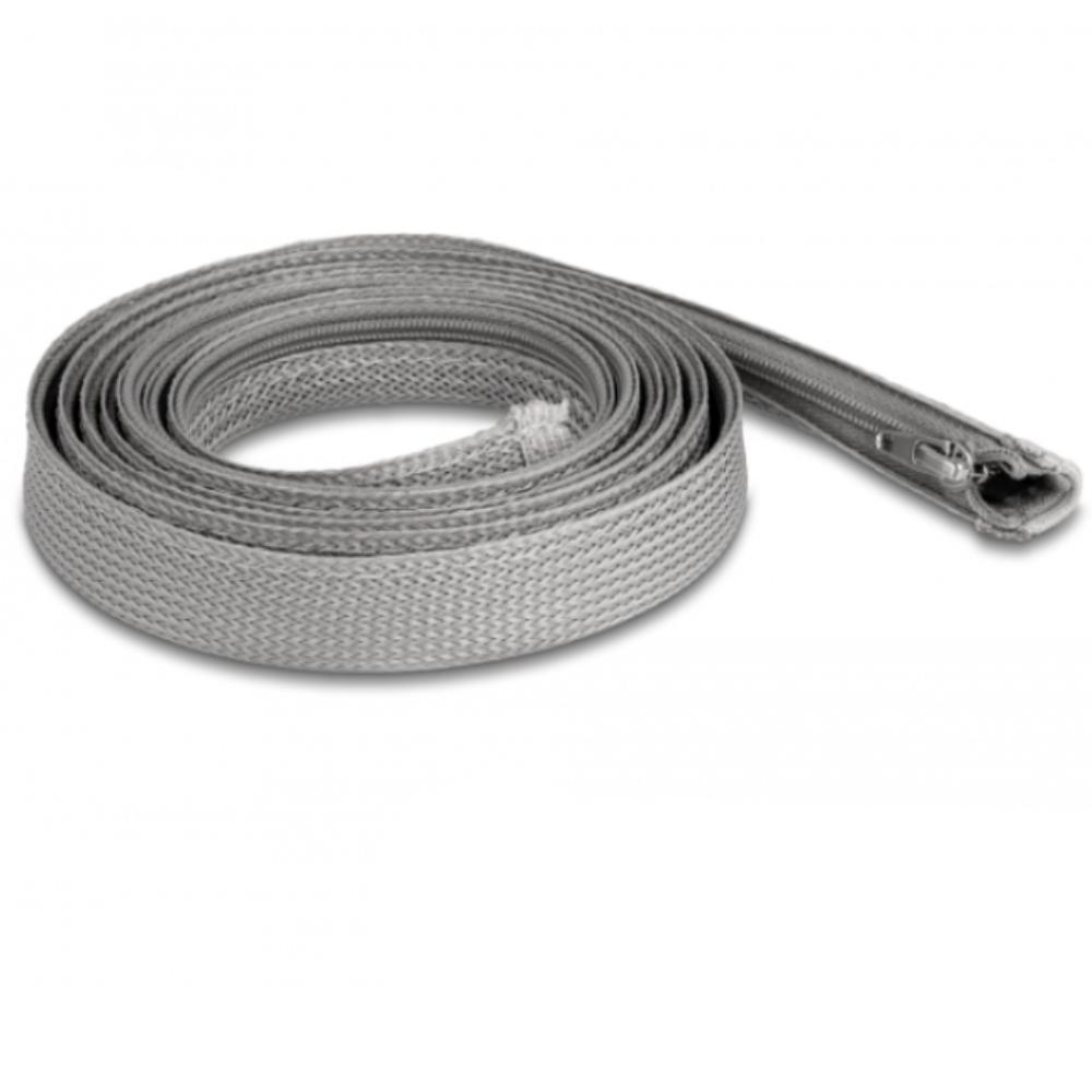 Delock gevlochten slang met rits, 2 m x 20 mm, grijs - Delock