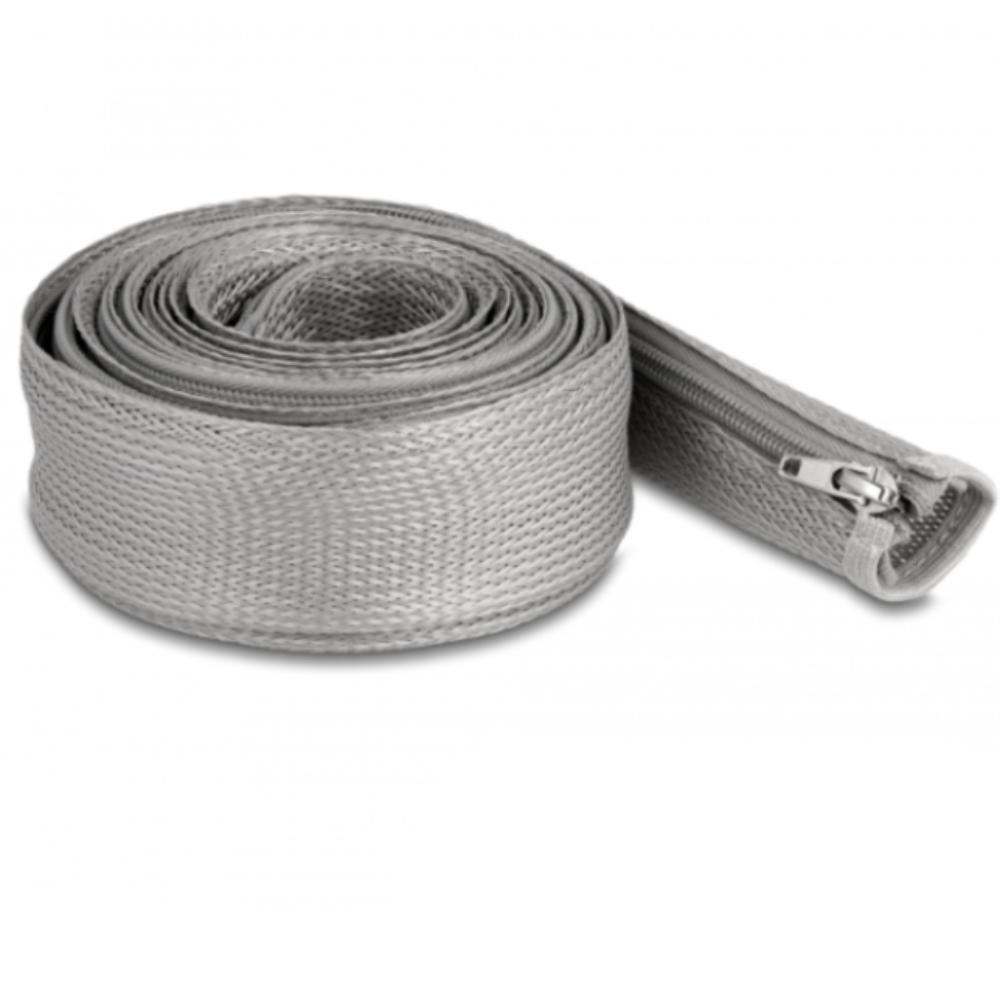 Delock, gaine tressée, fermeture, 3 m, 50 mm, gris. - Delock