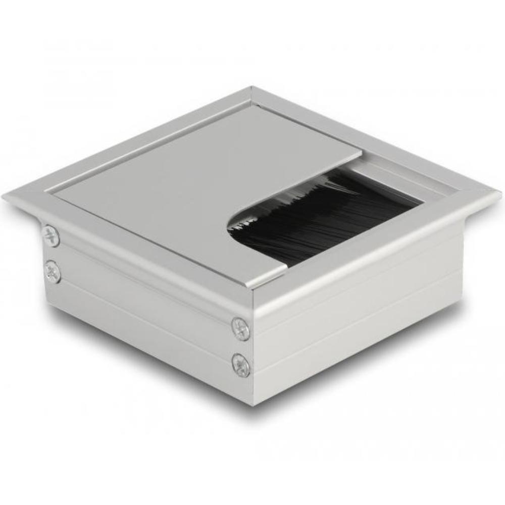 Delock kabeldoorvoer met borstel, zilver.