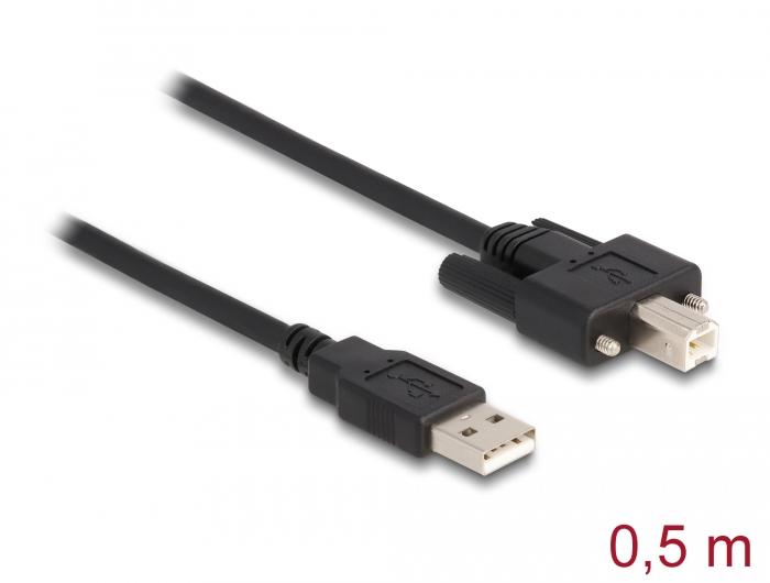 Delock Kabel USB 2.0 Type-A Stekker naar Type-B Stekker met Schroeven 0,5 m - Delock