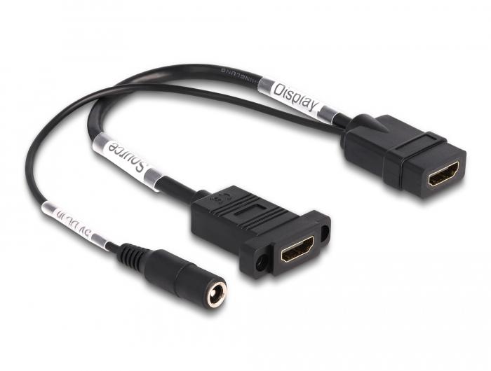 Delock HDMI-kabel 4K 60 Hz met DC-voeding 2,1 x 5,5 mm 0,30 m voor inbouw - Delock