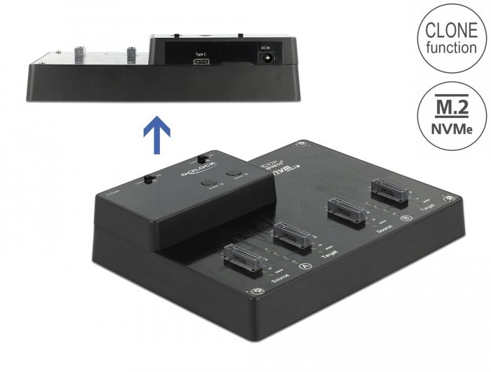 Delock M.2 Station d'accueil pour 4 x M.2 NVMe PCIe SSD avec fonction de clonage - Delock