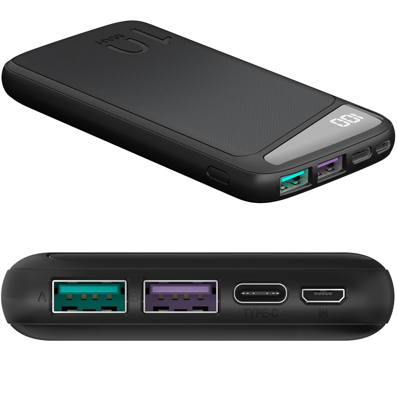 Uitwerpselen circulatie Samuel Powerbank - Ingang: Micro USB B, USB-C Uitgang: 2x USB A, USB-C  Laadsnelheid: 5.000 mA + 2.000 mA Capaciteit: 10.000 mAh Extra: Quick  Charge 3.0, SuperCharge