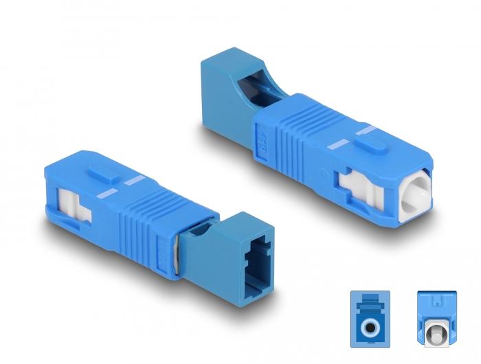 Connecteur hybride fibre optique SC Simplex mâle vers LC Simplex femelle bleu