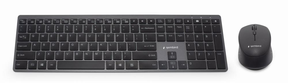 Backlight Pro Business Slim Ensemble bureau sans fil, clavier US, noir - Gembird