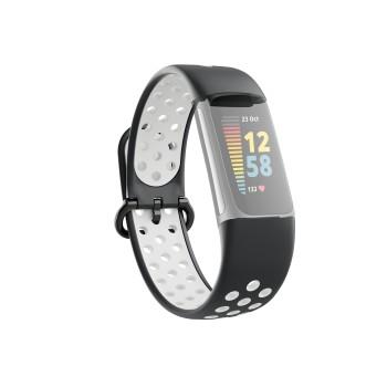 Sporthartband voor Fitbit Charge 5, ademend armbandje, zwart/grijs - Hama