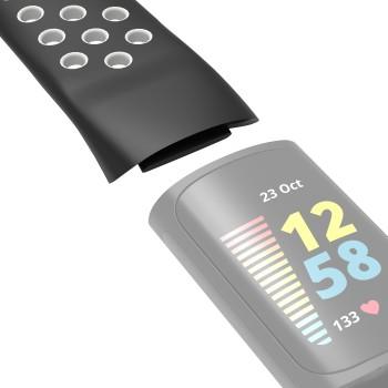 Sporthartband voor Fitbit Charge 5, ademend armbandje, zwart/grijs - Hama