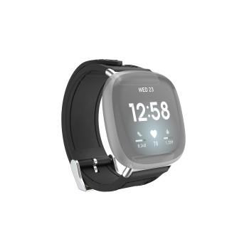 Armband voor Fitbit Versa 3/Sense, horlogebandje van leder en siliconen, zwart - Hama