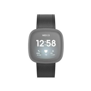 Armband voor Fitbit Versa 3/Sense, horlogebandje van leder en siliconen, zwart - Hama