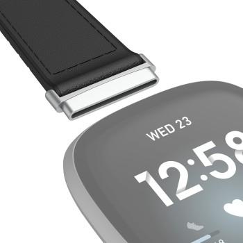 Armband voor Fitbit Versa 3/Sense, horlogebandje van leder en siliconen, zwart - Hama