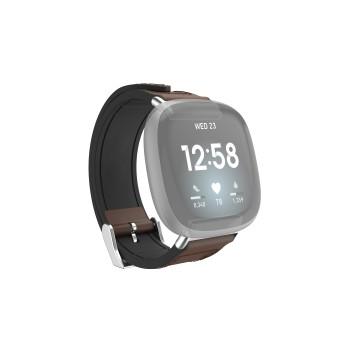 Bracelet pour Fitbit Versa 3/Sense, bracelet en cuir et silicone, marron - Hama