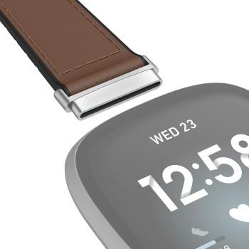 Bracelet pour Fitbit Versa 3/Sense, bracelet en cuir et silicone, marron - Hama