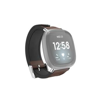 Bracelet pour Fitbit Versa 3/Sense, bracelet en cuir et silicone, marron - Hama