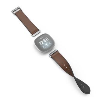 Bracelet pour Fitbit Versa 3/Sense, bracelet en cuir et silicone, marron - Hama