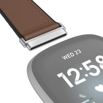 Bracelet pour Fitbit Versa 3/Sense, bracelet en cuir et silicone, marron - Hama