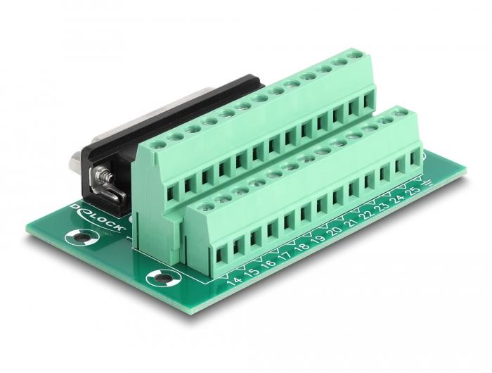 Delock D-Sub 25 broches Connecteur femelle sur bornier pour rail DIN - Delock