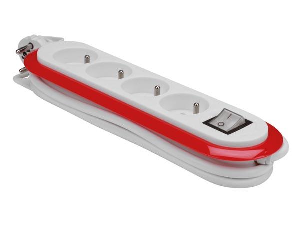 4-voudige stekkerdoos met schakelaar - rood/wit - Schuko - Perel