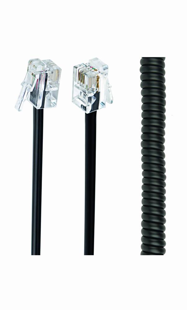 Telefoon spiraalkabel 4P4C/RJ10 zwart 2 meter