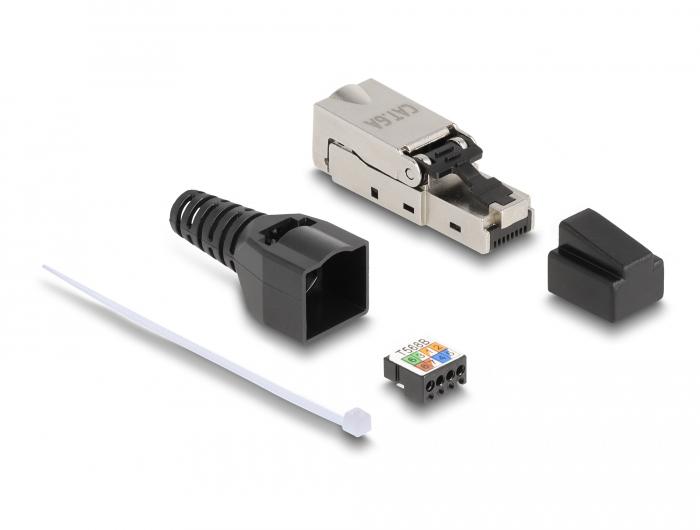 Delock RJ45 Connecteur vers LSA avec protection anti-torsion et capuchon anti-poussière Cat.6A blanc - Delock