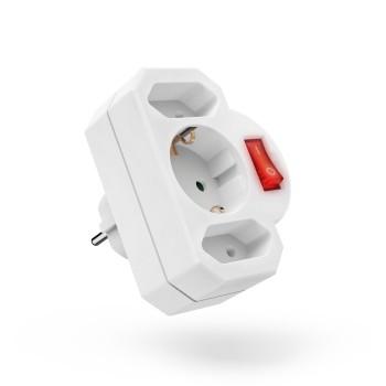 Adaptateur secteur 3 voies, 1x prise de terre, 2x Euro, interrupteur, blanc - Hama