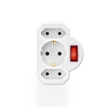 Adaptateur secteur 3 voies, 1x prise de terre, 2x Euro, interrupteur, blanc - Hama
