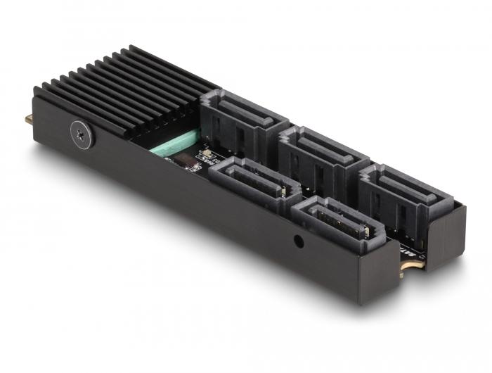 Delock Converter M.2 2280 Key B+M Stekker naar 5 x SATA met koellichaam - Delock