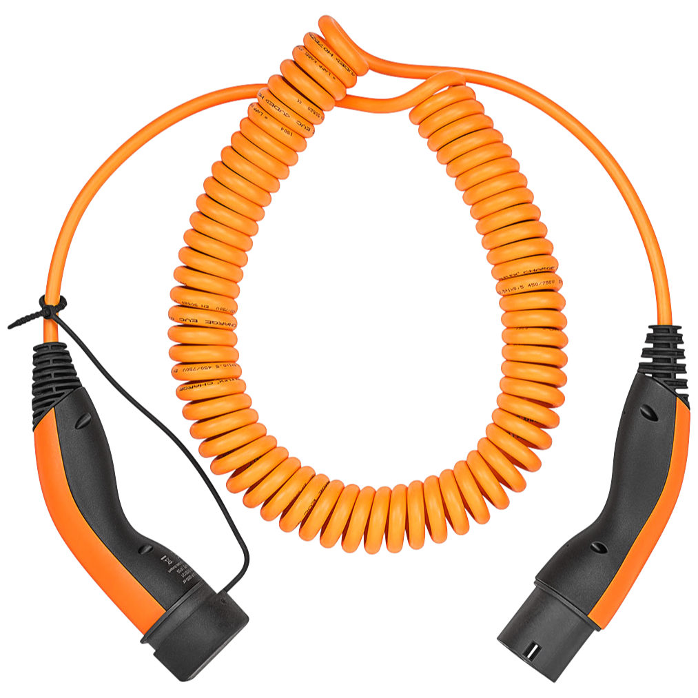 Câble de charge Câble spiralé Type 2 - 3 phases - 16 ampères - Longueur de  câble 5 mètres