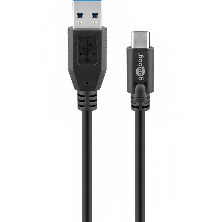 3 mètres de câble USB coudé vers USB-C avec LED Noir