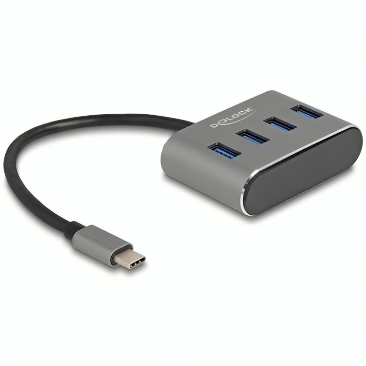 USB C hub met 4× USB A poorten in metalen behuizing