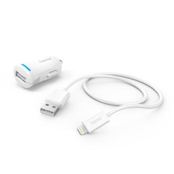 Autolader met Lightning-laadkabel, 12 W, 1,0 m, wit - Hama