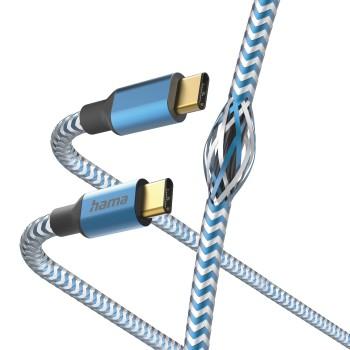 Câble de charge Reflective, USB-C - USB-C, 1,5 m, Nylon, bleu - Hama