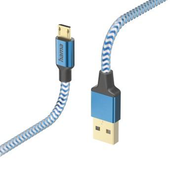 Oplaadkabel Reflective, USB-A - micro-USB, 1,5 m, nylon, blauw - Hama