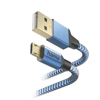 Câble de chargement Reflective, USB-A - micro-USB, 1,5 m, Nylon, bleu - Hama