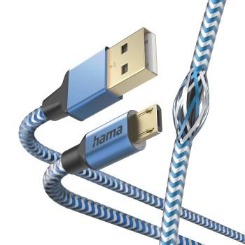 Câble de chargement Reflective, USB-A - micro-USB, 1,5 m, Nylon, bleu - Hama