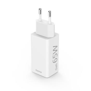 Chargeur rapide, GaN, 1x USB-C PD, 1x USB-A QC, Mini-chargeur, 65 W, blanc - Hama
