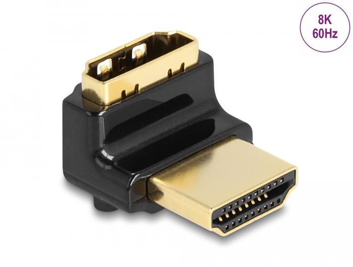 Adaptateur HDMI Delock, mâle vers femelle, coudé à 90 vers le haut, 8K 60 Hz, métal