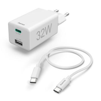 Chargeur rapide, 1x USB-C, 1x USB-A, PD/Qualcomm®, ensemble chargeur, 32 Watt, blanc - Hama