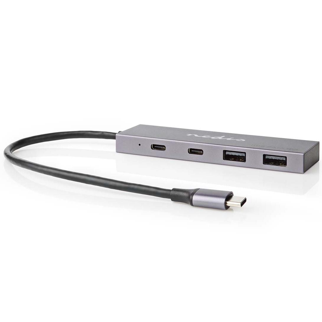 USB C hub met 2× USB C en 2× USB A poorten