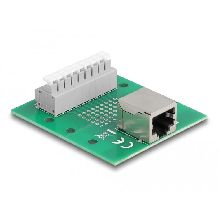 Delock RJ45 femelle vers bornier à bouton-poussoir pour rail DIN