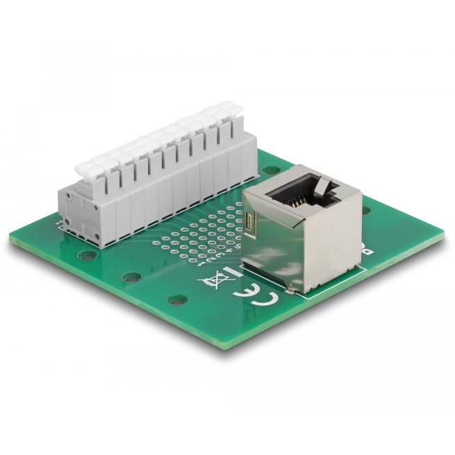 Delock RJ50 Buchse zu Terminalblock mit Drucktaster für Hutschiene gewink