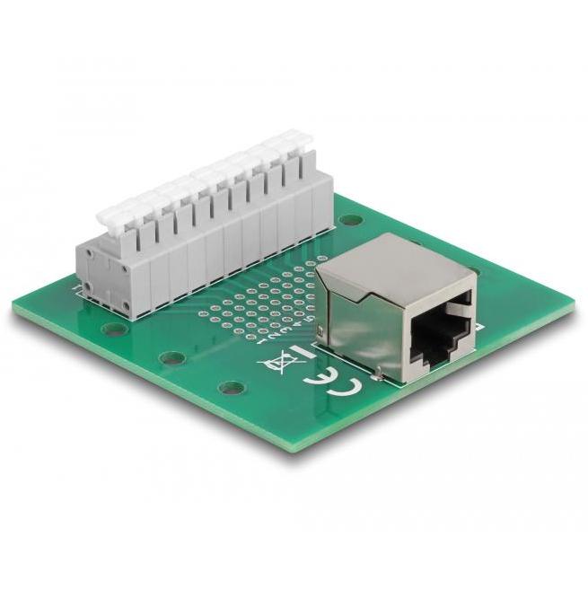 Connecteur Delock RJ50 femelle vers bornier avec bouton-poussoir pour rail DIN